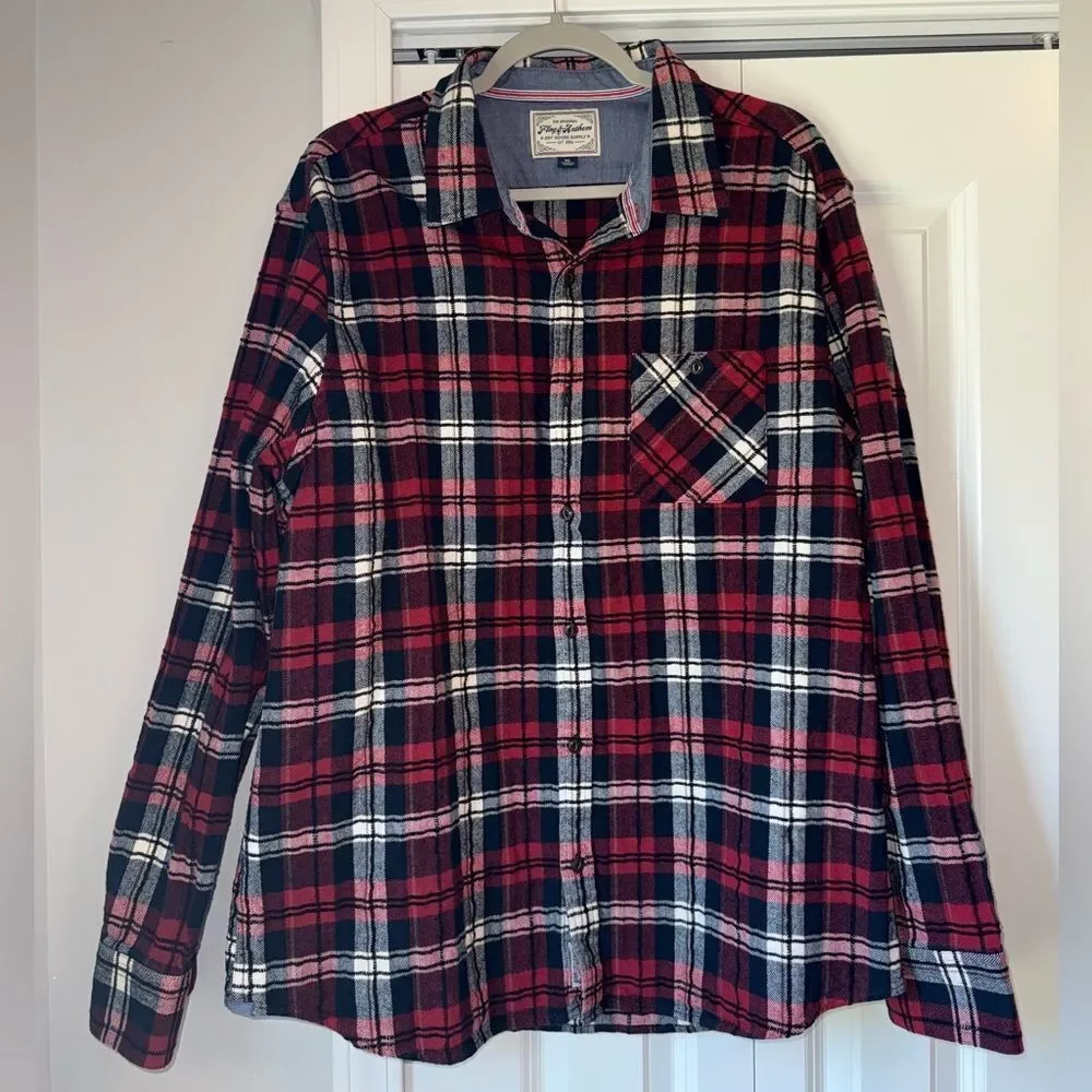 Flag & Anthem Men's Red Plaid Casual Button Down Shirt Size XL
